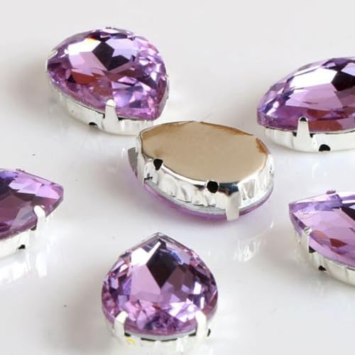 YKMYXZ, Tropfenförmige Glas-Strasssteine ​​mit Klaue for Aufnähen, Tropfen-Kristallstein, Strass, Diamant, Metallsockel, Schnalle, Hochzeitsdekoration(Purple,10x14mm 50pcs) von YKMYXZ