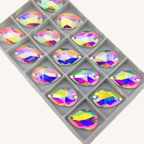 YKMYXZ, Tropfenförmige Glas-Strasssteine ​​zum Aufnähen, Birnenkristall, AB-Farbe, flache Rückseite, Glassteine ​​zum Aufnähen, Hochzeitskleid(16x25mm 3pcs) von YKMYXZ
