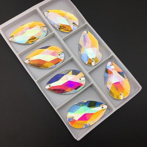 YKMYXZ, Tropfenförmige Glas-Strasssteine ​​zum Aufnähen, Birnenkristall, AB-Farbe, flache Rückseite, Glassteine ​​zum Aufnähen, Hochzeitskleid(22x38mm 1pcs) von YKMYXZ