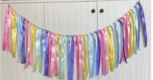YKW Pastellfarbene Regenbogenband-Girlande, Banner, 1,8 m, Premium-Satin-Quasten-Hintergrund, Dekoration für Babyparty, Geburtstagsfeier, Klassenzimmer, Fotografie-Requisite, bunte Hängedekoration von YKW