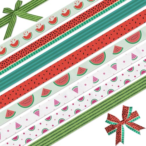 YKW Ripsbänder mit Wassermelonen-Motiv, 8 Stück, 0,95 cm, Sommer-Themenband-Set, je 2,7 m, für Bastelarbeiten, Party-Dekorationen, Haarschleifen, Geschenkverpackungen, Kunst YKW Ripsbänder mit Wassermelonen-Motiv, 8 Stück, 0,95 cm, Sommer-Themenband-Set, je 2,7 m, für Bastelarbeiten, Party-Dekorationen, Haarschleifen, Geschenkverpackungen, Kunst von YKW