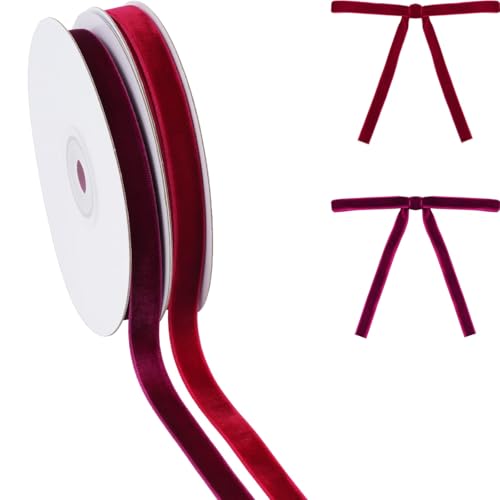 YKW Rotes Samtband-Set, 2 Rollen, 0,95 cm x 9,1 m, Weihnachtsband für Geschenkverpackungen, Basteln, Valentinstag, Partyzubehör, Hochzeit von YKW