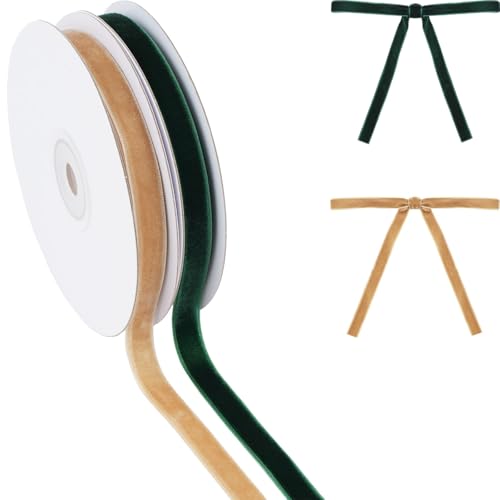 YKW Samtband-Set, 2 Rollen, 0,95 cm x 9,1 m, luxuriöses Weihnachtsband für Geschenkverpackungen, elegantes Handwerk, Baumschmuck, Hochzeit von YKW