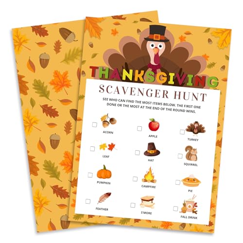 Thanksgiving-Party-Spiel-Set, Schnitzeljagd, Ahornblatt-Muster, Verzierung, Thanksgiving-Aktivitäten für Familie und Freunde, Herbst-Party, erhöht die interaktive Atmosphäre (12,7 x 17,8 cm), B03 von YKYENR
