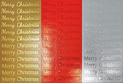 252 x Folienaufkleber "Merry Christmas" zur Kartengestaltung, Rot, Gold, Silber, 21 Blatt von YLAB