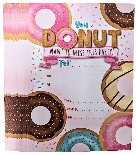YLAB Donut-Party-Einladungen und rosa Umschläge, Geburtstag, Verlobung, Babyparty, 20 Stück von YLAB