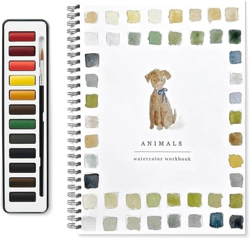 Aquarell-Arbeitsbuch für Anfänger, 12-Farben-Aquarellfarben-Set mit Pinseln, Malsets für Kunsthandwerk, Aquarellbücher für Kinder, Erwachsene, Jugendliche, Jungen & Mädchen (D) von YLBHYIRSJF