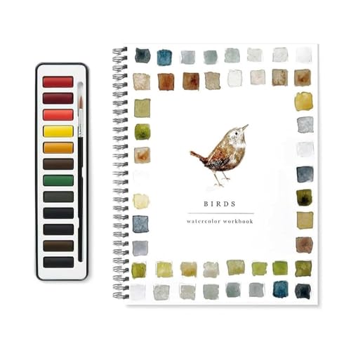 YLBHYIRSJF Aquarell-Arbeitsbuch für Anfänger, 12-Farben-Aquarellfarben-Set mit Pinseln, Malsets für Kunsthandwerk, Aquarellbücher für Kinder, Erwachsene, Jugendliche, Jungen & Mädchen (A) von YLBHYIRSJF