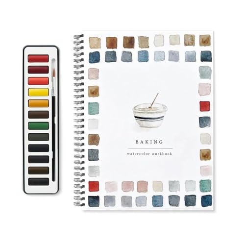 YLBHYIRSJF Aquarell-Arbeitsbuch für Anfänger, 12-Farben-Aquarellfarben-Set mit Pinseln, Malsets für Kunsthandwerk, Aquarellbücher für Kinder, Erwachsene, Jugendliche, Jungen & Mädchen (E) von YLBHYIRSJF
