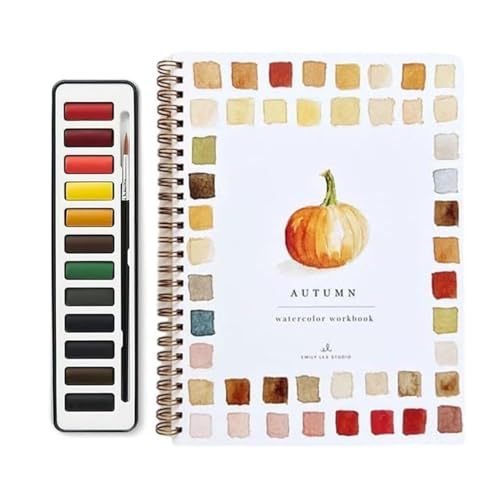 YLBHYIRSJF Aquarell-Arbeitsbuch für Anfänger, 12-Farben-Aquarellfarben-Set mit Pinseln, Malsets für Kunsthandwerk, Aquarellbücher für Kinder, Erwachsene, Jugendliche, Jungen & Mädchen (H) von YLBHYIRSJF