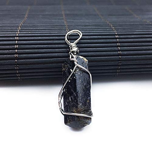 Natürliche Schwarze Turmalin Naturstein Anhänger Reiki Perle Anhänger Nunatak Chakra Heilungsenergie Stein Draht gewickelt Schmuck, YLLLLY-6686 (Metal Color : 1PC) von YLLLLY