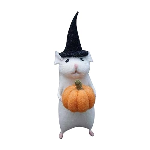 Filzmaus Halloween Ornament, Halloween mit Kürbis, Handgefertigte Nadelfilz-Maus, Filz Wolle Tiere Nadel Filz Weihnachtsmaus Dekorationen, Gefilzte Wolltiere Ornament für Zuhause (D, One Size) von YLLQXI