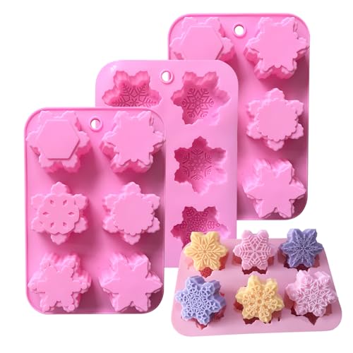 Silikonformen-Set mit Weihnachts-Schneeflocken, 6 Mulden, verschiedene Schneeflockenformen, antihaftbeschichtet, lebensmittelecht, Formen für Weihnachten, Schokolade, Kuchen, Süßigkeiten, Gelee, Seife Silikonformen-Set mit Weihnachts-Schneeflocken, 6 Mulden, verschiedene Schneeflockenformen, antihaftbeschichtet, lebensmittelecht, Formen für Weihnachten, Schokolade, Kuchen, Süßigkeiten, Gelee, Seife von YLOIJO