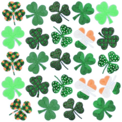 24 Stück Pailletten Kleeblatt Bügelbilder St. Patricks Day Glitzer bestickte Flicken Irish Patches Saint Patrick DIY Handwerk Nähen auf Applikationen für Kleidung, Jeans, Hut, Hemd, Pullover, 24 Stück Pailletten Kleeblatt Bügelbilder St. Patricks Day Glitzer bestickte Flicken Irish Patches Saint Patrick DIY Handwerk Nähen auf Applikationen für Kleidung, Jeans, Hut, Hemd, Pullover, von YLOLUL