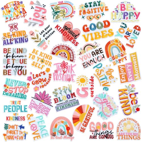 32 Stück positive Aufnäher zum Aufbügeln, Boho, Hippie, inspirierende Affirmationen, zum Aufnähen, bestickt, Reparaturflicken, Basteln, festliche Geschenke für Kleidung, Hut, Hemd, Tasche, Jeans, 32 Stück positive Aufnäher zum Aufbügeln, Boho, Hippie, inspirierende Affirmationen, zum Aufnähen, bestickt, Reparaturflicken, Basteln, festliche Geschenke für Kleidung, Hut, Hemd, Tasche, Jeans, von YLOLUL