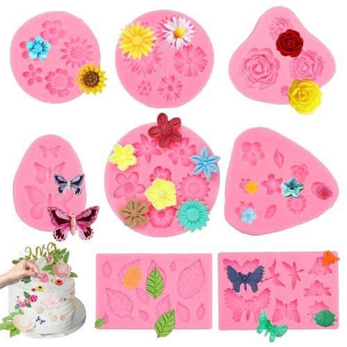 8 Stück Silikonformen Blumen,3D Formen Silikon,Blumen Fondantformen,Seifenformen Silikon Blumen,Silicone Mold Formen Blume,Silikonform Backen für Kuchen,Sugarcraft,Schokolade,Dessertdekoration von YLOOKO