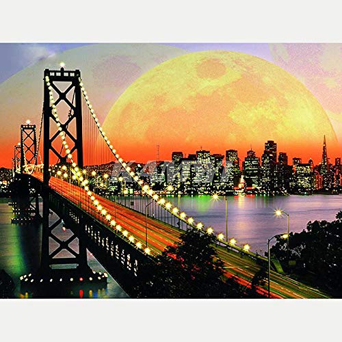 DIY 5d Diamant malerei Kits,San Francisco Golden Gate Bridge 5D Diamond Painting Familie Bohren voll kristall Strass Stickerei kreuzstich Kunst Handwerk Hause wanddekoration (30*40cm) Rahmenlos von YLWMBB