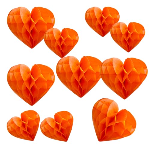YLY's love Herzförmige Papier Wabenball Dekoration 10er Honeycomb Balls zum Aufhängen Seidenpapier schöne Dekor für Geburtstag Hochzeitsfest Babyshower Party Brautduschen (Orange) von YLY's love