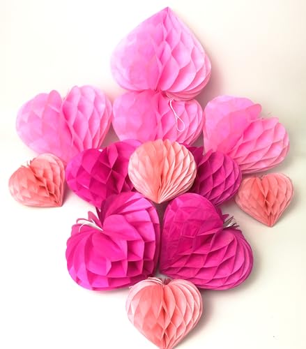 YLY's love Herzförmige Papier Wabenball Dekoration 12er Honeycomb Balls zum Aufhängen Seidenpapier schöne Dekor für Geburtstag Hochzeitsfest Babyshower Party Brautduschen (Pink Set) von YLY's love