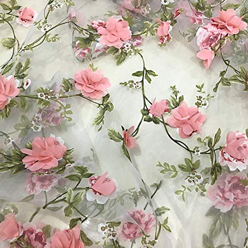3D Rose Floral Stickerei Spitzenstoff Organza Rosa Chiffon 55" Breite, Verkauft per Meter von YM YOUMU