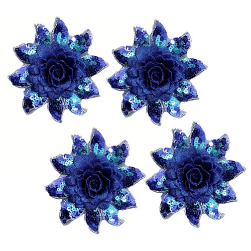 4 x bestickte Pailletten-Aufnäher, Blumenapplikation, DIY, Hochzeitskleider, Kleidung, Dekorationen, Zubehör (Saphir) von YM YOUMU