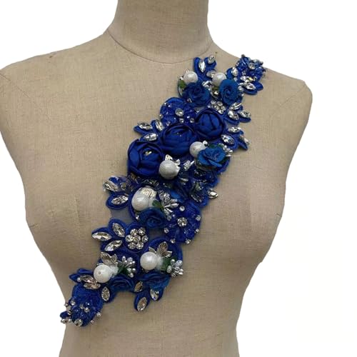 Bestickte Spitzenperlenapplikation, Blumenaufnäher, Besatz für Hochzeits- und Abendkleid von YM YOUMU
