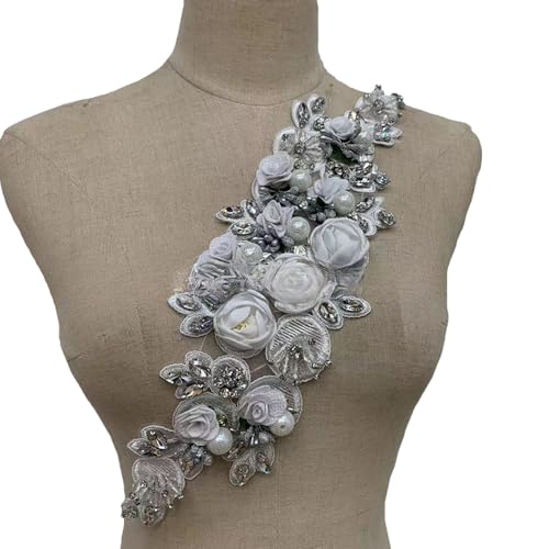 Bestickte Spitzenperlenapplikation, Blumenaufnäher, Besatz für Hochzeits- und Abendkleid von YM YOUMU