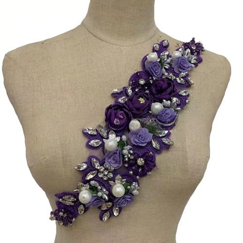 Bestickte Spitzenperlenapplikation, Blumenaufnäher, Besatz für Hochzeits- und Abendkleid von YM YOUMU