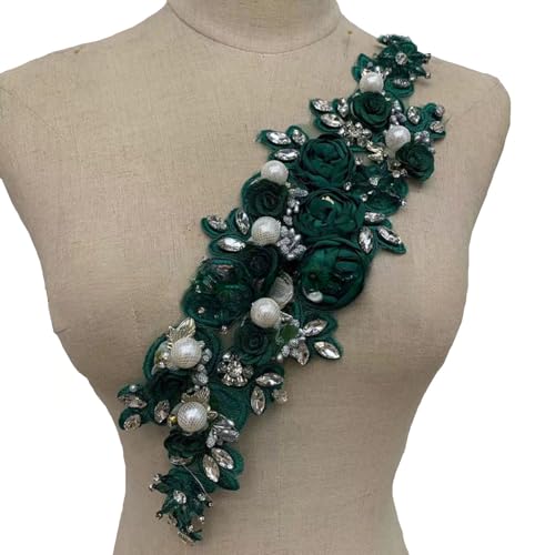 Bestickte Spitzenperlenapplikation, Blumenaufnäher, Besatz für Hochzeits- und Abendkleid von YM YOUMU