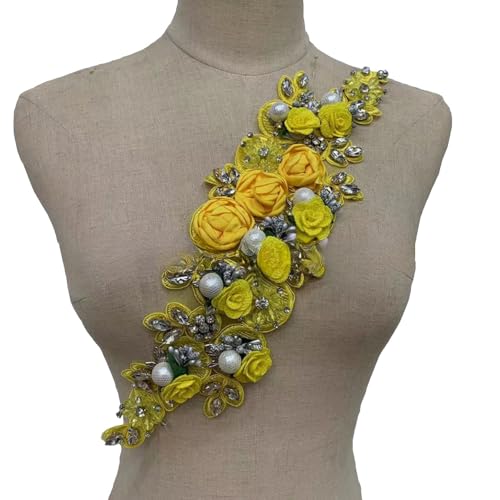 Bestickte Spitzenperlenapplikation, Blumenaufnäher, Besatz für Hochzeits- und Abendkleid von YM YOUMU