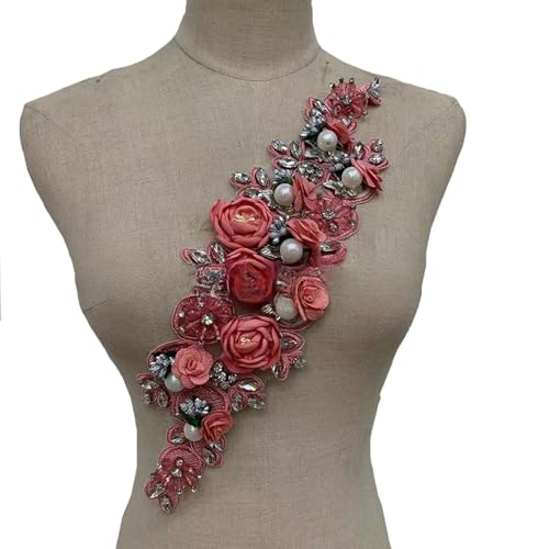 Bestickte Spitzenperlenapplikation, Blumenaufnäher, Besatz für Hochzeits- und Abendkleid von YM YOUMU