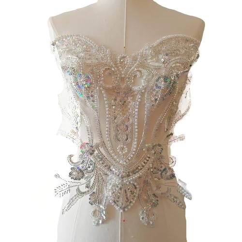 Pailletten-Stickerei, Perlenapplikation, Patch, Besatz für Hochzeits- und Abendkleid von YM YOUMU