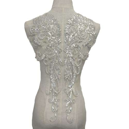 Perlen-Pailletten-Applikation, Stickerei-Aufnäher, Besatz für Hochzeits- und Abendkleid von YM YOUMU