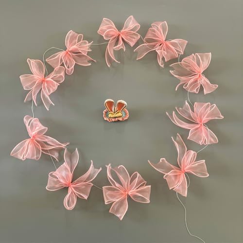 YMASELA Rosa Schleife zum Aufhängen, Banner (2 m x 4 Stränge), durchscheinendes Chiffonband, Schleife, hängende Dekorationen, Party-Luftschlangen für Hochzeit, Brautparty, Mädchen-Schleifen-Thema von YMASELA
