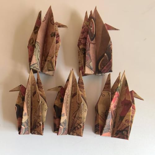 YMASELA Vintage-Papierkranich-Girlanden (1,6 m x 4 Stränge), Kraftpapier, Vintage, Auto, gefaltet, handgefertigt, Origami-Vögel, Luftschlangen für Hochzeit, Brautparty, Babyparty von YMASELA