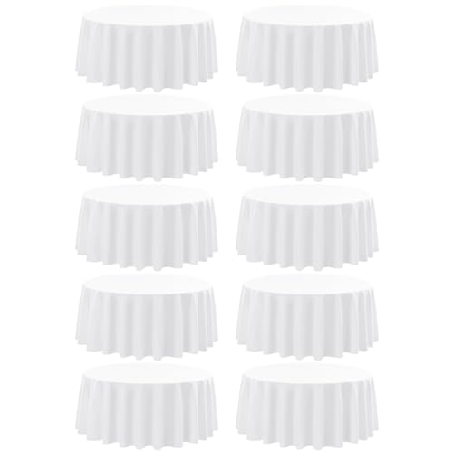 10 Packungen weiße runde Polyester-Tischdecken 228 cm, runde Tischdecke Flecken- und knitterfrei waschbare Tischdecke für Hochzeiten, Partys, Bankette, Buffettische, Feiertage, Esstische dekorieren von YMHPRIDE