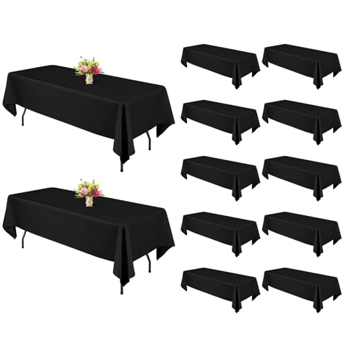 12 Stück Schwarze Rechteckige Tischdecken 153x320 cm (für 2,40-m-Tische), waschbarer Polyester, für Partys (Schwarz) von YMHPRIDE