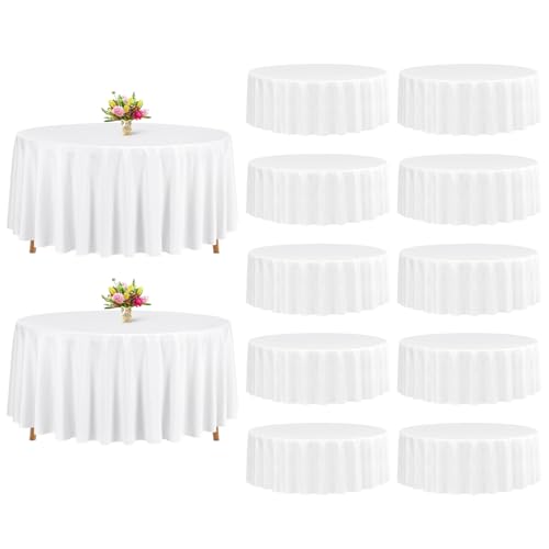 12 Stück Weiße Runde Tischdecken 229 cm, waschbarer Polyester, für Hochzeiten, Partys & Bankette (Weiß) von YMHPRIDE