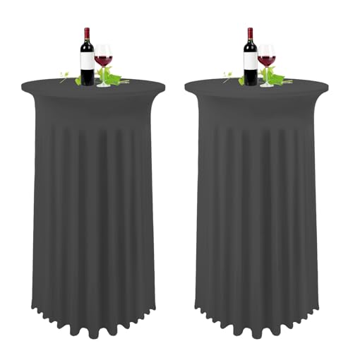 2er-Set Stretch Stehtisch Husse für Bistrotisch Grau Ø 80-85 cm Spandex Stretch Tischdecke mit Rock, Tischrock Für Hochzeit Geburtstagsfeier Bankett und Bistrotische(80×110cm,Grau) von YMHPRIDE