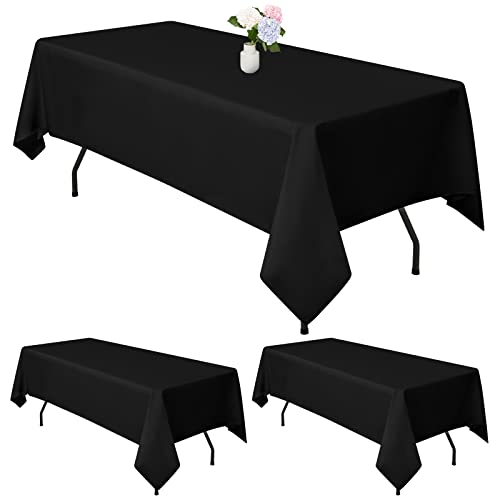 3 Packungen schwarze rechteckige Polyester-Tischdecke 60 x 102 Zoll Polyester-Tischdecke, für rechteckige Tische im Innen- und Außenbereich, Hochzeit, Geburtstag, Party, Tischdekoration (152 x 260 cm) von YMHPRIDE