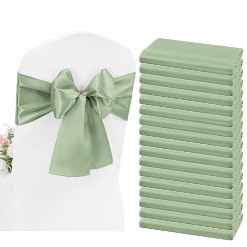 50 Stück Satin-Stuhlschärpen, Salbeigrün, Stuhlschärpen, Schleifen, Schärpen für Hochzeit, Party, Geburtstag, Hotel, Zuhause, Küche, Dekoration (Salbeigrün, 200cm) von YMHPRIDE