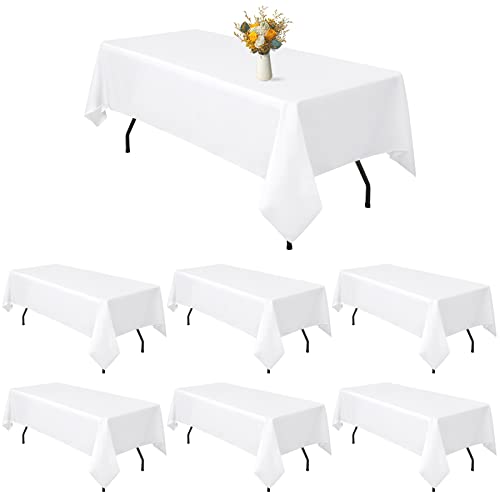 6 Packs weiße rechteckige Polyester-Tischdecke 60 x 102 Zoll Polyester-Stoff-Tischdecken, für Innen- und Außen 6 Ft rechteckige Tische, Hochzeit, Geburtstag, Party, Tischdekoration (152X260cm) von YMHPRIDE