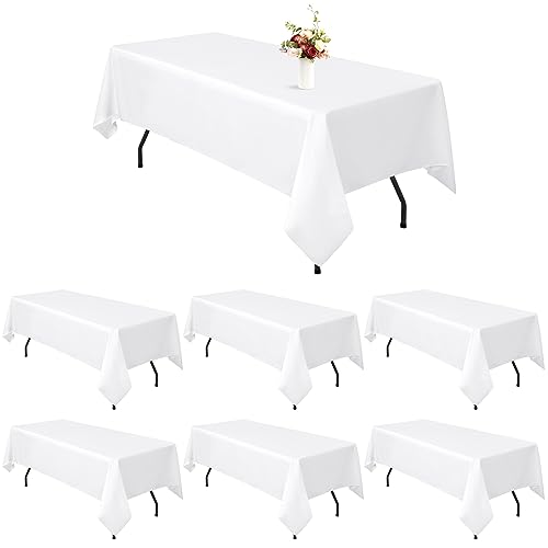 6 Packungen weiße rechteckige Polyester-Tischdecke, 153 x 320 cm, Tischdeckenbezug aus Polyesterstoff, für rechteckige Tische im Innen- und Außenbereich, Hochzeit, Geburtstag, Party, Tischdekoration von YMHPRIDE