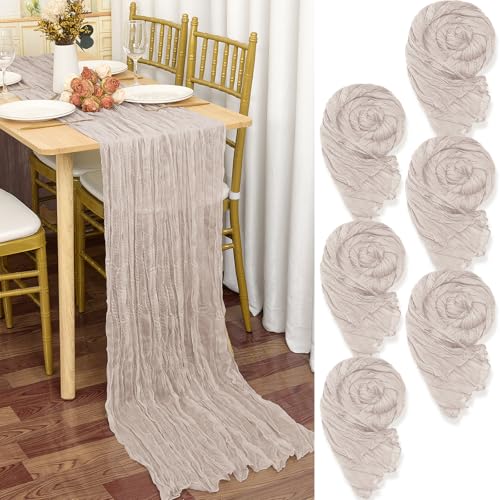 6 Stück Seihtuch Tischläufer Braun-Grau,55 x 300 cm Rustikaler Gaze Stoff Boho Tischläufer Käsetuch Tischdecke für Hochzeitsfeier Brautparty Tischdekorationmit(Mit Einem Hauch von Lila und Rosa 6 Stück Seihtuch Tischläufer Braun-Grau,55 x 300 cm Rustikaler Gaze Stoff Boho Tischläufer Käsetuch Tischdecke für Hochzeitsfeier Brautparty Tischdekorationmit(Mit Einem Hauch von Lila und Rosa von YMHPRIDE