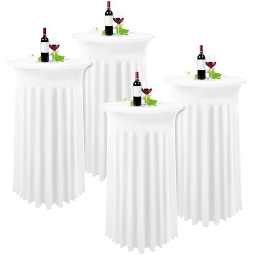 YMHPRIDE 4 Packungen Weiße Cocktail Spandex Stretch Tischdecke mit Rock, 80×110cm Runde Verbessertes Modell Cocktailtischrock Tailliertes High Top Stehtisch Husse für Party Hochzeit Banketttisch YMHPRIDE 4 Packungen Weiße Cocktail Spandex Stretch Tischdecke mit Rock, 80×110cm Runde Verbessertes Modell Cocktailtischrock Tailliertes High Top Stehtisch Husse für Party Hochzeit Banketttisch von YMHPRIDE
