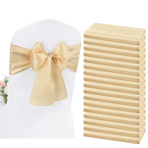 YMHPRIDE 50 Stück Satin-Stuhlschärpen, Champagner-Stuhlschärpen, Schleifen, Schärpen für Hochzeit, Party, Geburtstag, Hotel, Zuhause, Küche, Dekoration (Champagner, 200cm) von YMHPRIDE
