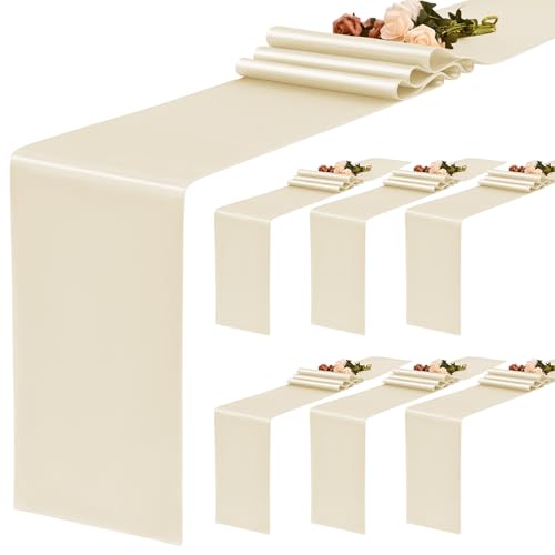 YMHPRIDE 6 Stück Tischläufer Creme, Satin-Tischläufer, 30 x 180 cm lang, Tischläufer aus Seide für Tischläufer Hochzeit, Party, Tischläufer Geburtstag, Bankett, Tischdekoration – Creme von YMHPRIDE