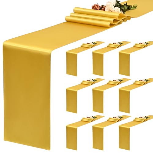 YMHPRIDE10 Stück Tischläufer Gold, Satin-Tischläufer, 30 x 180 cm lang, Tischläufer aus Seide für Tischläufer Hochzeit, Party, Tischläufer Geburtstag, Bankett, Tischdekoration – Gold YMHPRIDE10 Stück Tischläufer Gold, Satin-Tischläufer, 30 x 180 cm lang, Tischläufer aus Seide für Tischläufer Hochzeit, Party, Tischläufer Geburtstag, Bankett, Tischdekoration – Gold von YMHPRIDE
