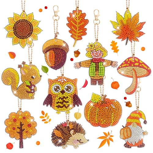 12 Stück Diamond Painting Schlüsselanhänger Herbst Anhänger Erwachsene Kinder, Beidseitig Diamant Painting Halloween Bastelset Herbst Wichtel Tier für Herbstdeko Erntedankfest Thanksgiving Geschenk 12 Stück Diamond Painting Schlüsselanhänger Herbst Anhänger Erwachsene Kinder, Beidseitig Diamant Painting Halloween Bastelset Herbst Wichtel Tier für Herbstdeko Erntedankfest Thanksgiving Geschenk von YMIFEEY
