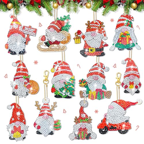 Diamond Painting Weihnachten Anhänger Set, 12 Stück Wichtel Diamond Painting Schlüsselanhänger Beidseitig, DIY 5D Diamant Painting Weihnchtswichtel Geschenkanhänger Weihnachtsbaumanhänger (Typ D) von YMIFEEY
